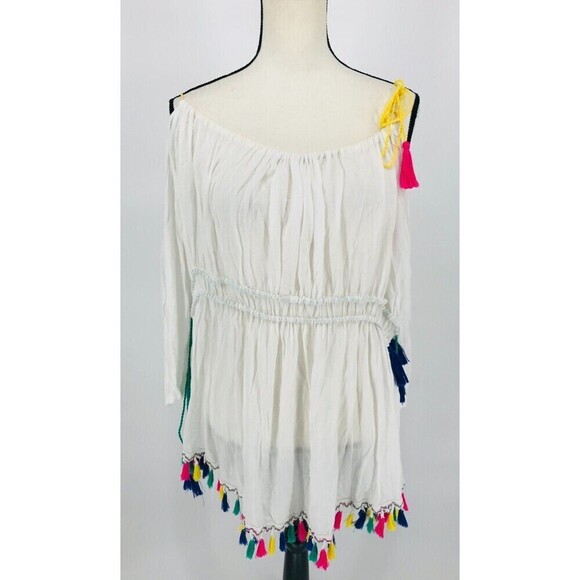 Nanette Lepore Swim Womens Boho Cover‎ up Dress White Size Xs Embroidered Tassel - Picture 11 of 14